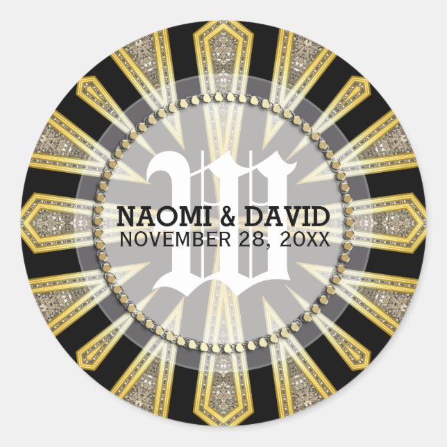 Stylish Art Deco Gold Monogram Wedding Sticker (Front)