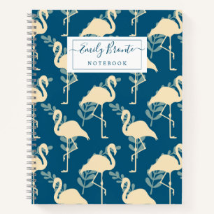 Stylish Art Deco inspired blue Flamingo pattern   Notebook