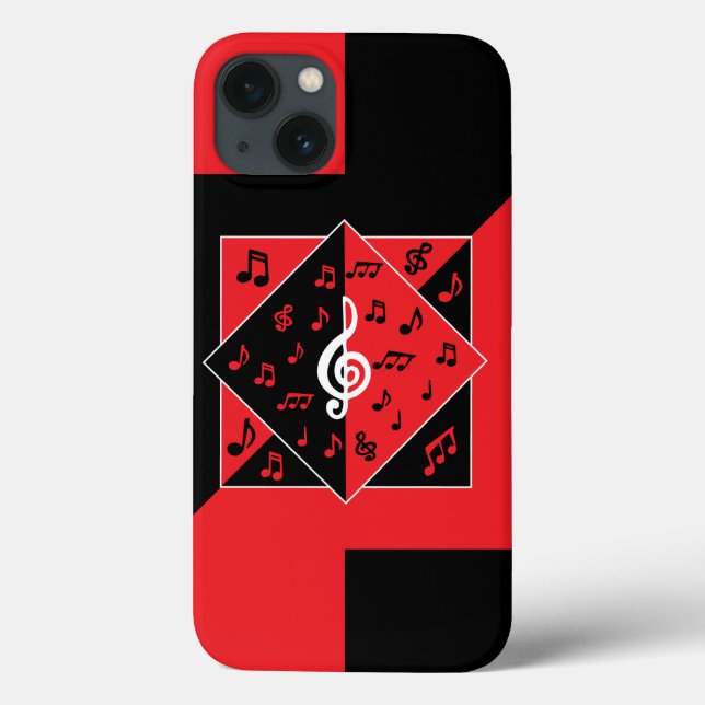 Stylish Art Deco Music Notes Red Black White Case-Mate iPhone Case (Back)