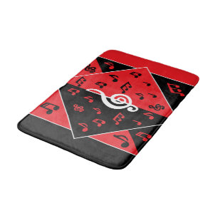 Stylish Art Deco Music theme Red Black White Bath Mat