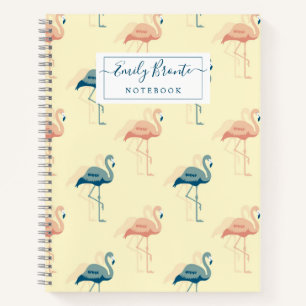 Stylish Art Deco peach & Blue Flamingo pattern  Notebook