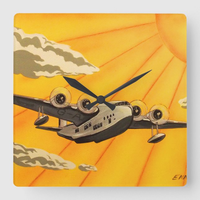 Stylish art deco plane 1930s inspired wall clock (Front)