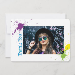 Stylish Artistic Spatter Paint Grad Photo Thx Card