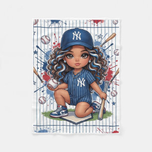 Stylish Athletic Little Girl With Baseball Theme F Fleece Blanket