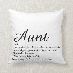 Stylish Aunt Definition Black and White Script Throw Pillow