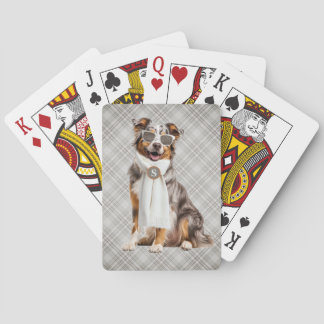 Stylish Australian Shepherd Dog and Plaid Monogram Playing Cards