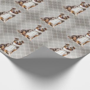 Stylish Australian Shepherd Dog and Plaid Wrapping Paper