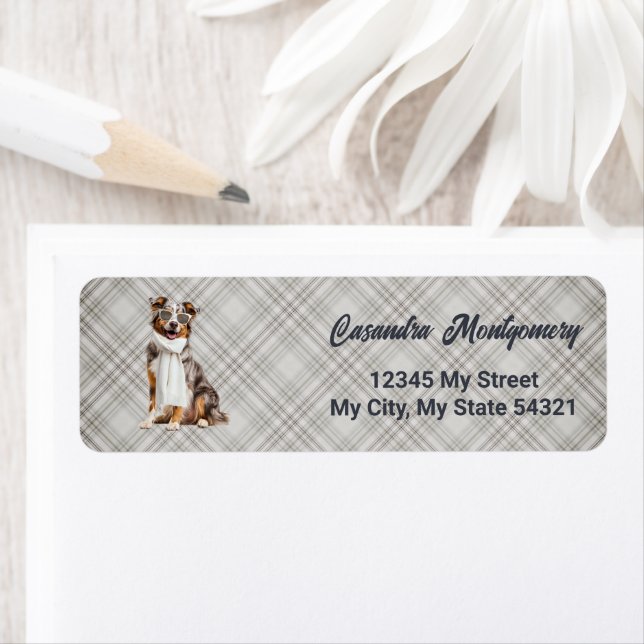 Stylish Australian Shepherd Dog Plaid Address (Insitu)