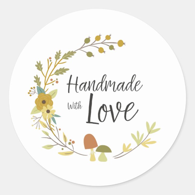 Stylish Autumn Handmade with Love Quote  Classic Round Sticker (Front)