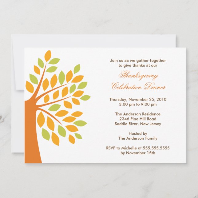 Stylish Autumn Tree Thanksgiving Invitations (Front)