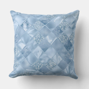 Stylish Baby Blue Glitter and Foil Diamond Tiles Throw Pillow