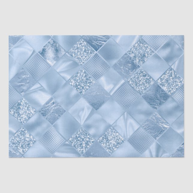 Stylish Baby Blue Glitter and Foil Diamond Tiles Tissue Paper (Front)