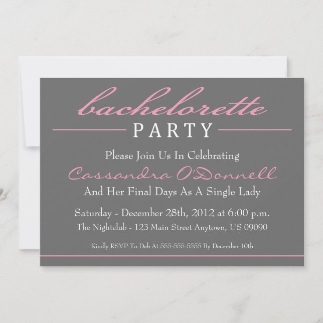 Stylish Bachelorette Party Invitations (Pink) (Front)