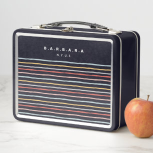 Stylish Back to School Colourful Stripes Monogram Metal Lunch Box