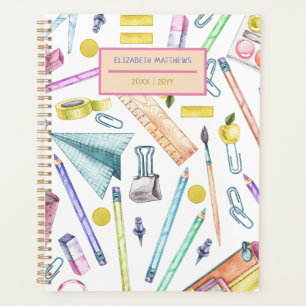 Stylish back to school supplies Pattern Name White Planner