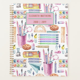 Stylish back to school supplies Pattern Name White Planner