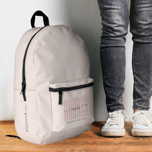 Stylish Badass Mom Life Peach Pink Monogram Printed Backpack