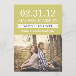 Stylish Banner Chartreuse Save The Date Invites