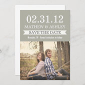 Stylish Banner Gravel Grey Save The Date Invites (Front/Back)