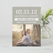 Stylish Banner Gravel Grey Save The Date Invites (Standing Front)