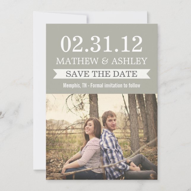 Stylish Banner Gravel Grey Save The Date Invites (Front)