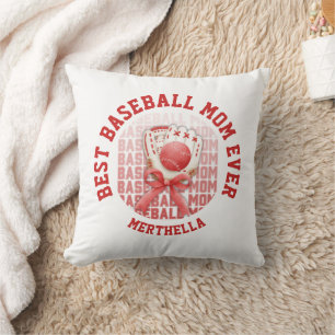 Stylish BASEBALL MOM Custom Name Throw Pillow