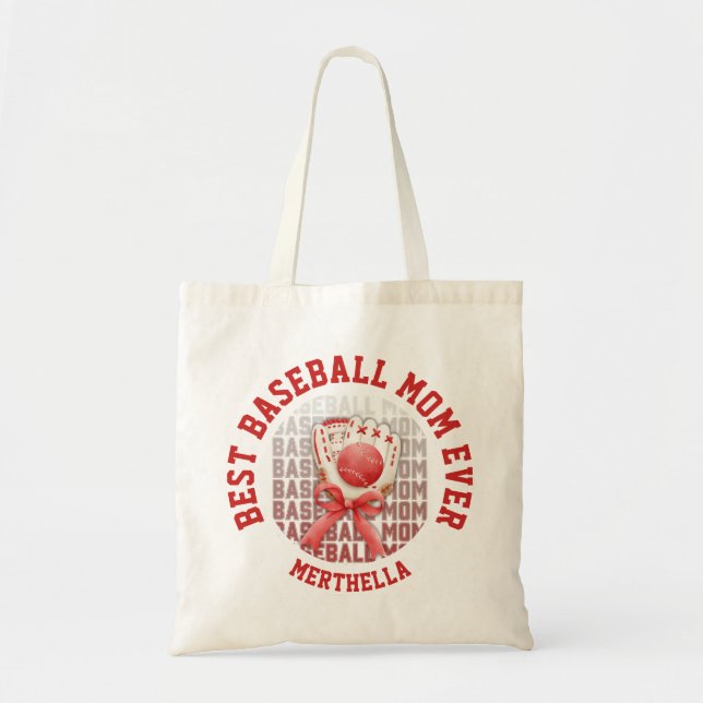 Stylish BASEBALL MOM Custom Name Tote Bag (Front)