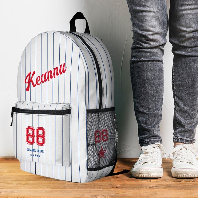Stylish Baseball Sporty Red White Blue Stripes Printed Backpack (Stylish Baseball Sporty Red White Blue Stripes Printed Backpack
)
