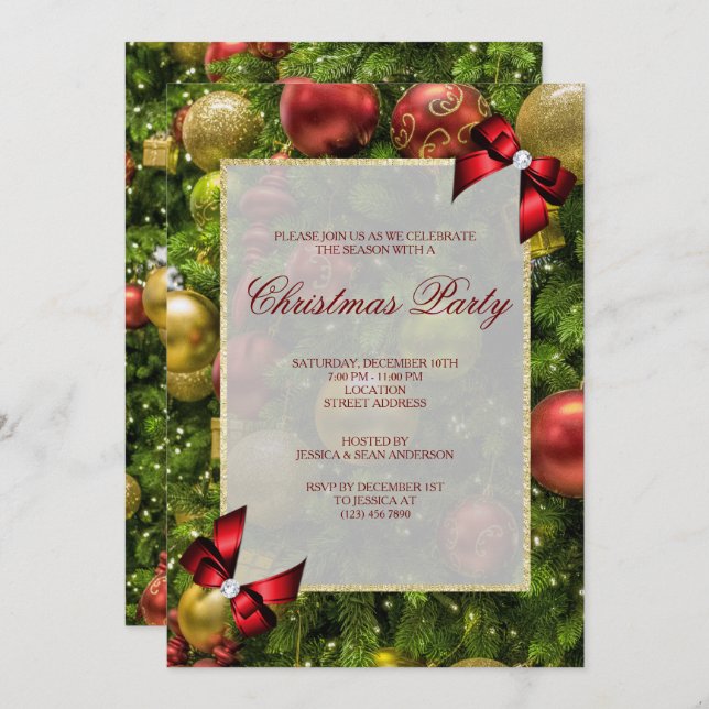 Stylish Baubles & Bows Christmas Party Invitation (Front/Back)