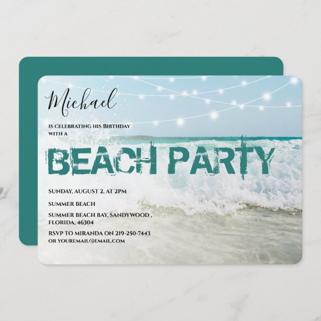 Stylish Beach Party Birthday Invitation (Front/Back)