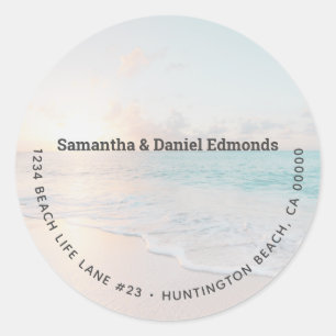 Stylish Beach Round Return Address Label