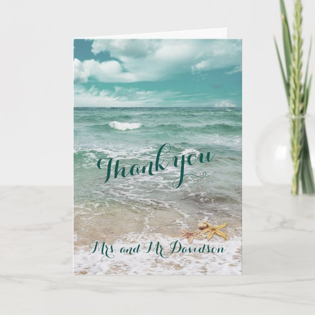 Stylish Beach Starfish Wedding THANK YOU Card (Front)