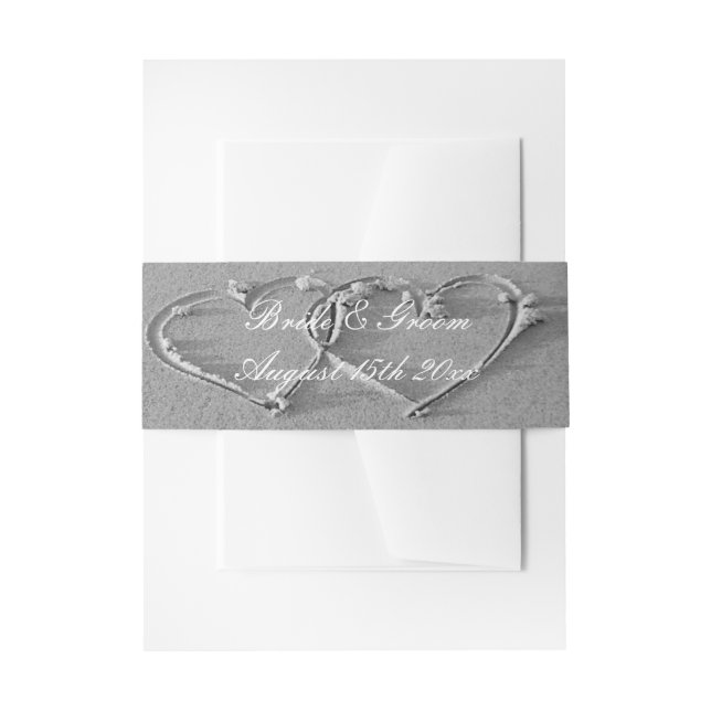 Stylish beach wedding heart in the sand drawing invitation belly band (Front Example)