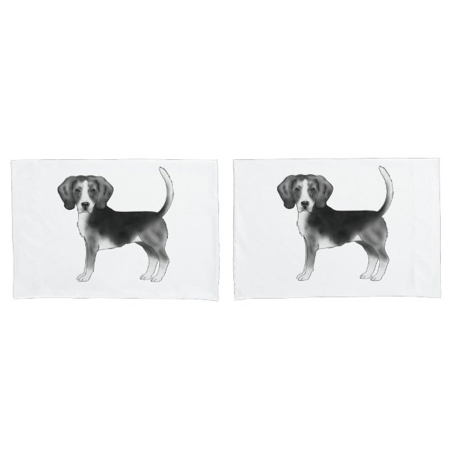 Stylish Beagle Dog Illustration In Black And White Pillowcase (Front-Set)