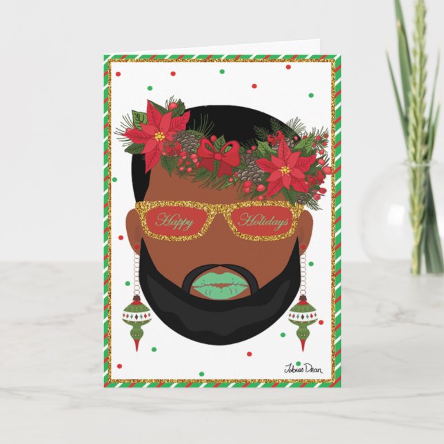 Stylish Beard LGBTQ Holiday Card (Front)