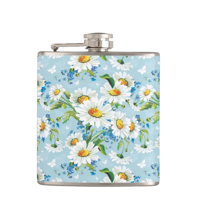 Stylish beautiful bright floral pattern 2 hip flask (Front)
