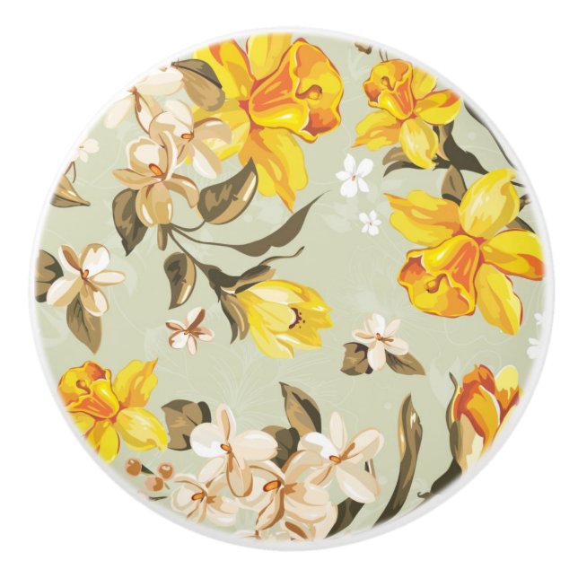 Stylish beautiful bright floral pattern ceramic knob (Front)