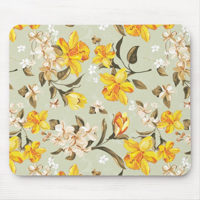 Stylish beautiful bright floral pattern mouse pad (Front)