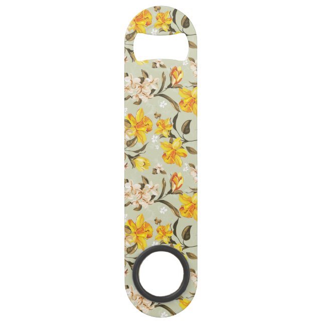 Stylish beautiful bright floral pattern speed bottle opener (Front)