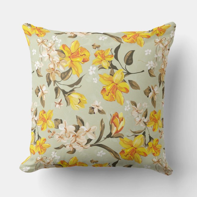 Stylish beautiful bright floral pattern throw pillow (Front)