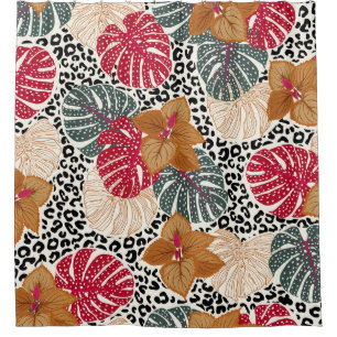 Stylish beautiful tropical forest print on leopard