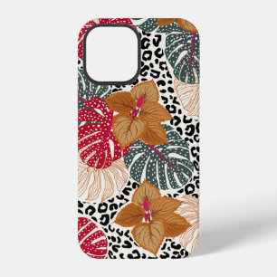 Stylish beautiful tropical forest print on leopard iPhone 12 case