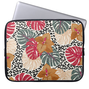 Stylish beautiful tropical forest print on leopard laptop sleeve