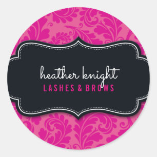 STYLISH BEAUTY classy flourish black magenta pink Classic Round Sticker