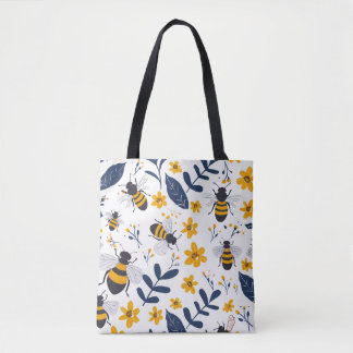 Stylish Bee and Floral Pattern Tote Bag