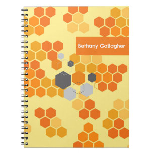 Stylish Bee Geometric Hexagons Personalized Notebook