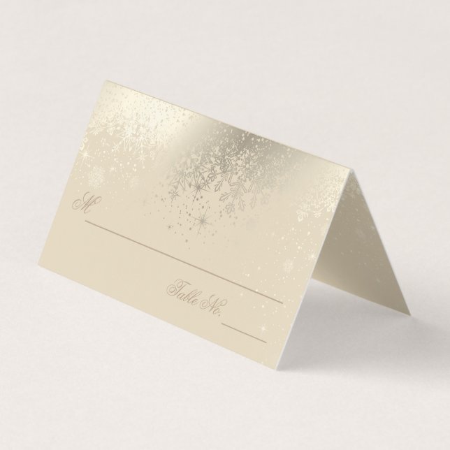 Stylish Beige and Gold Snowflakes| Place Cards (Front)