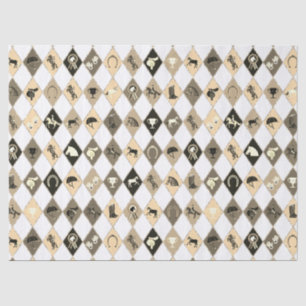 Stylish Beige Cream Equestrian Diamond Pattern Tissue Paper