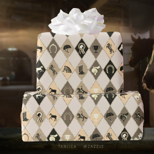 Stylish Beige Cream Equestrian Diamond Pattern Wrapping Paper