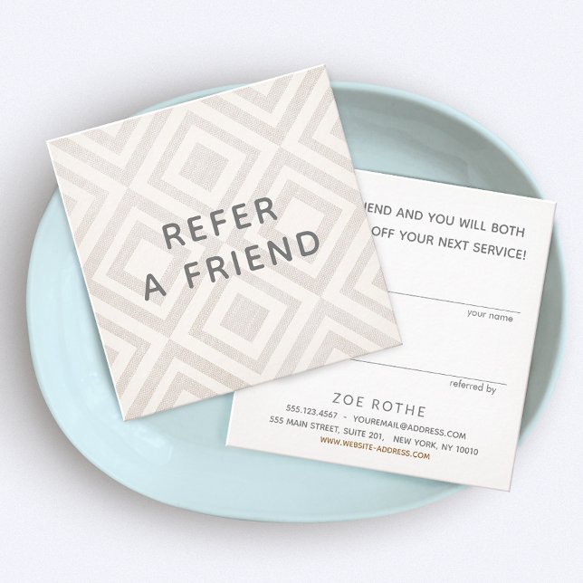 Stylish Beige Geometric Pattern Customer Referral Card (Creator Uploaded)